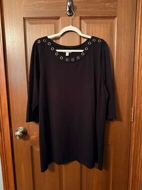 Dress Barn Black Tunic with Silver Grommet Neckline